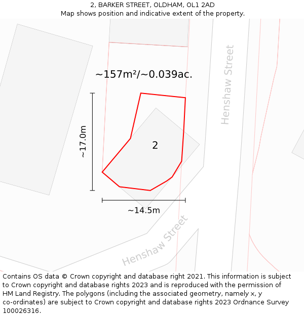 2, BARKER STREET, OLDHAM, OL1 2AD: Plot and title map