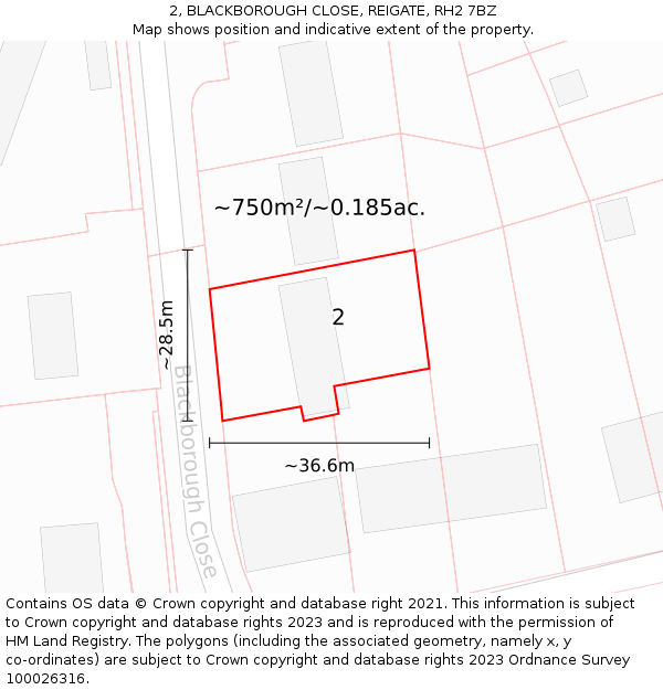 2, BLACKBOROUGH CLOSE, REIGATE, RH2 7BZ: Plot and title map