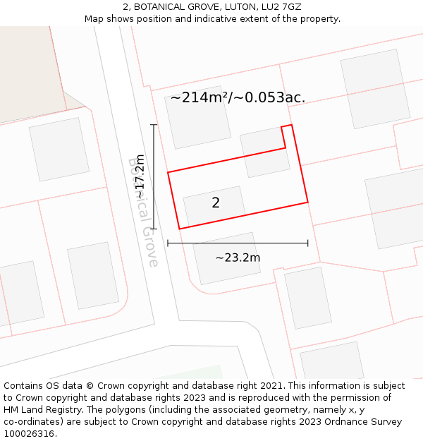 2, BOTANICAL GROVE, LUTON, LU2 7GZ: Plot and title map