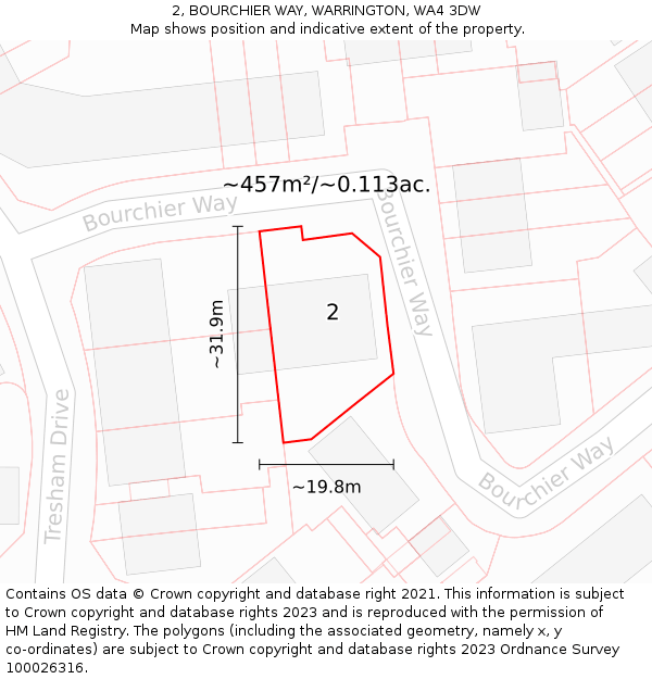 2, BOURCHIER WAY, WARRINGTON, WA4 3DW: Plot and title map