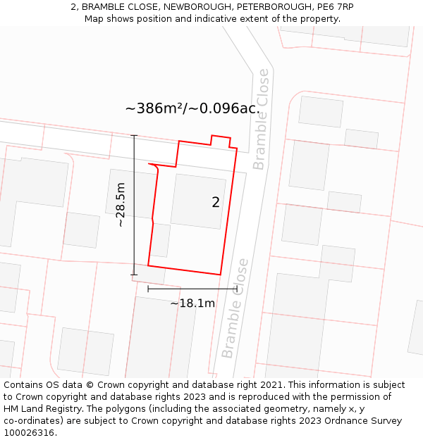 2, BRAMBLE CLOSE, NEWBOROUGH, PETERBOROUGH, PE6 7RP: Plot and title map