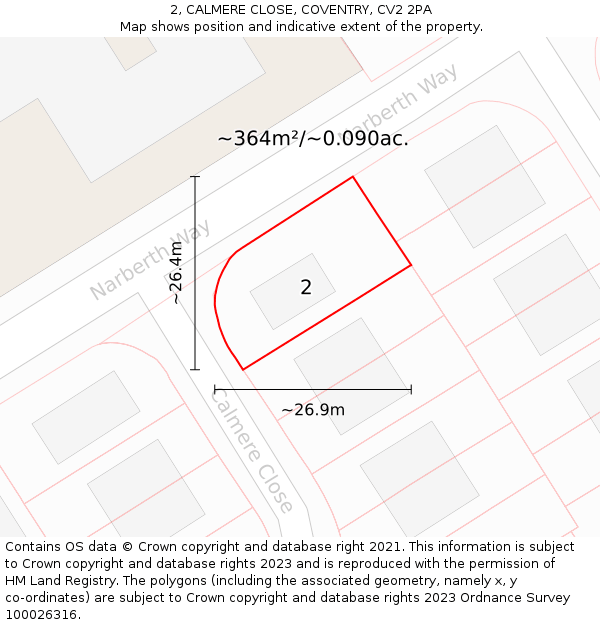 2, CALMERE CLOSE, COVENTRY, CV2 2PA: Plot and title map