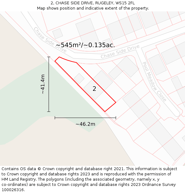 2, CHASE SIDE DRIVE, RUGELEY, WS15 2FL: Plot and title map