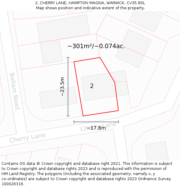 2, CHERRY LANE, HAMPTON MAGNA, WARWICK, CV35 8SL: Plot and title map