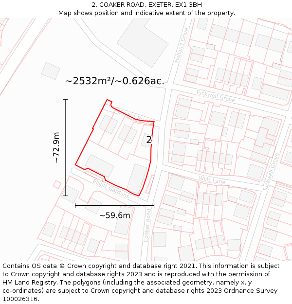 2, COAKER ROAD, EXETER, EX1 3BH: Plot and title map