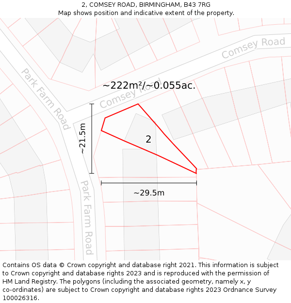 2, COMSEY ROAD, BIRMINGHAM, B43 7RG: Plot and title map