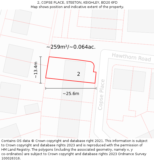 2, COPSE PLACE, STEETON, KEIGHLEY, BD20 6FD: Plot and title map