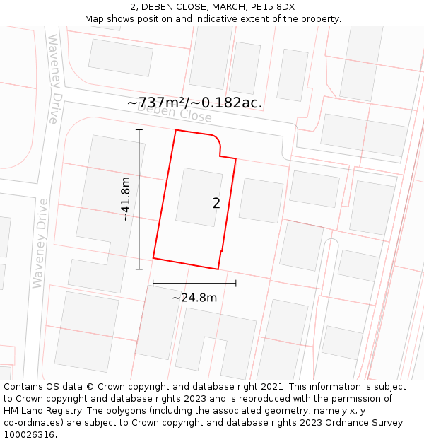 2, DEBEN CLOSE, MARCH, PE15 8DX: Plot and title map
