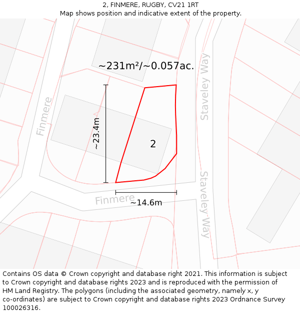 2, FINMERE, RUGBY, CV21 1RT: Plot and title map