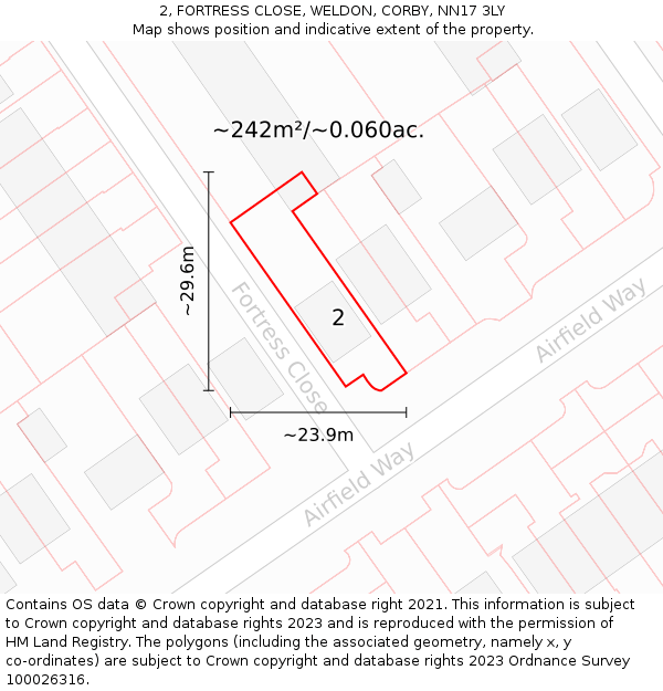 2, FORTRESS CLOSE, WELDON, CORBY, NN17 3LY: Plot and title map
