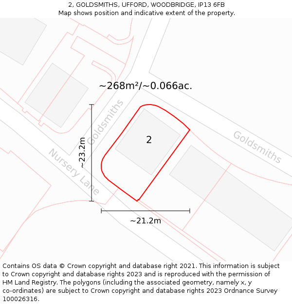2, GOLDSMITHS, UFFORD, WOODBRIDGE, IP13 6FB: Plot and title map