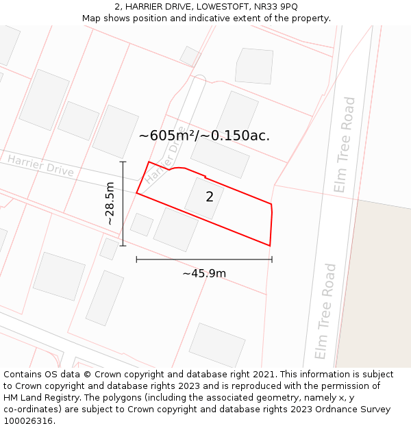2, HARRIER DRIVE, LOWESTOFT, NR33 9PQ: Plot and title map