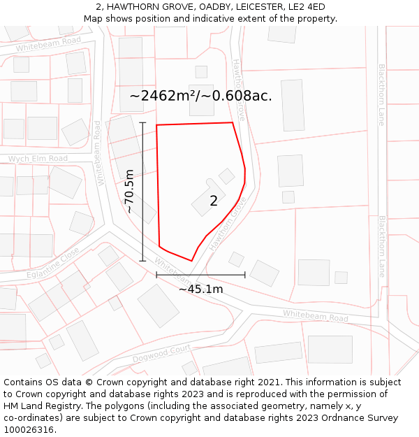 2, HAWTHORN GROVE, OADBY, LEICESTER, LE2 4ED: Plot and title map