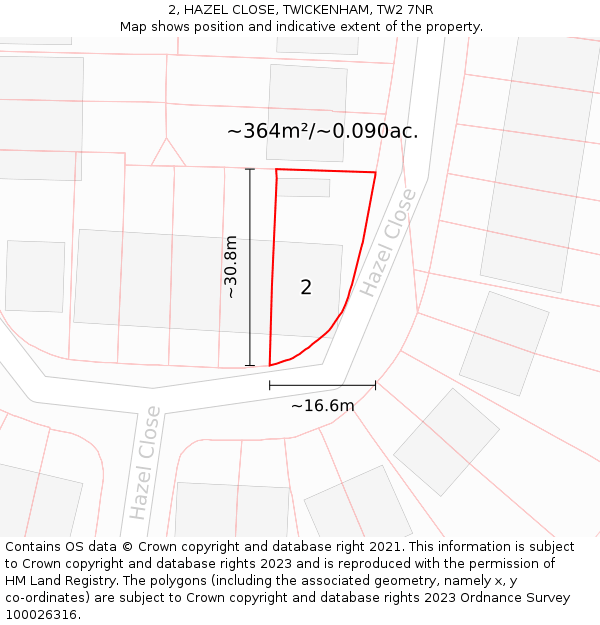 2, HAZEL CLOSE, TWICKENHAM, TW2 7NR: Plot and title map