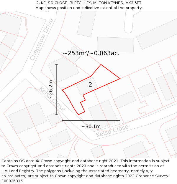 2, KELSO CLOSE, BLETCHLEY, MILTON KEYNES, MK3 5ET: Plot and title map