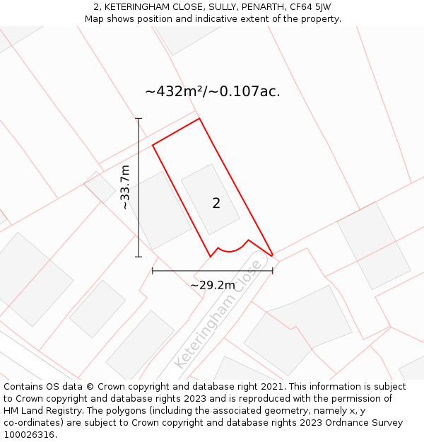 2, KETERINGHAM CLOSE, SULLY, PENARTH, CF64 5JW: Plot and title map