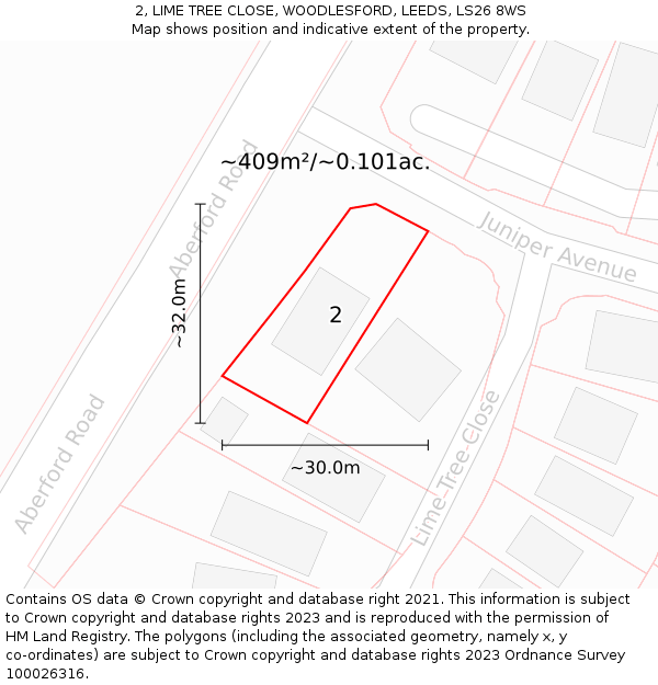 2, LIME TREE CLOSE, WOODLESFORD, LEEDS, LS26 8WS: Plot and title map