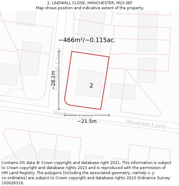 2, LINDWALL CLOSE, MANCHESTER, M23 0EF: Plot and title map