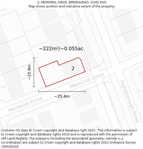 2, MEMORIAL DRIVE, BIRKENHEAD, CH42 6AA: Plot and title map