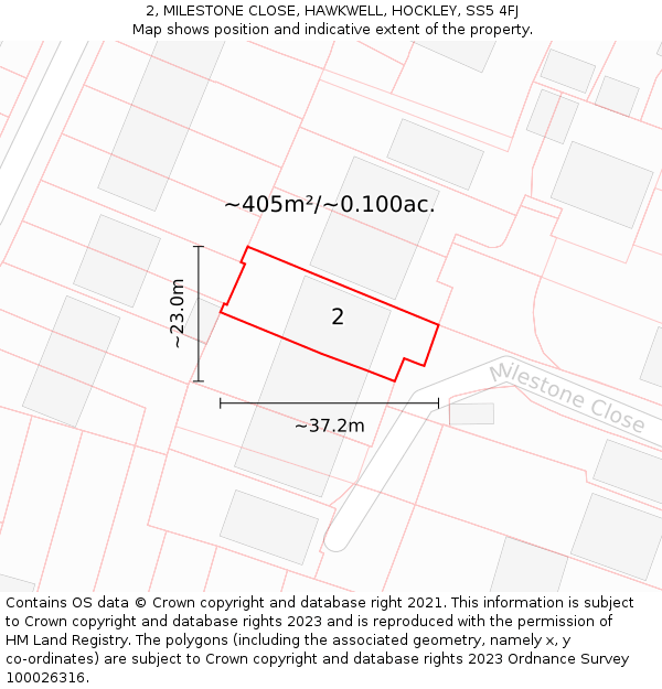 2, MILESTONE CLOSE, HAWKWELL, HOCKLEY, SS5 4FJ: Plot and title map