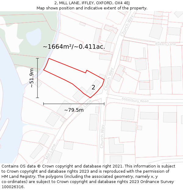 2, MILL LANE, IFFLEY, OXFORD, OX4 4EJ: Plot and title map