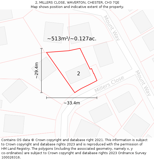 2, MILLERS CLOSE, WAVERTON, CHESTER, CH3 7QE: Plot and title map