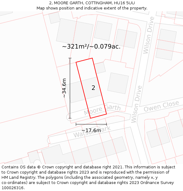2, MOORE GARTH, COTTINGHAM, HU16 5UU: Plot and title map