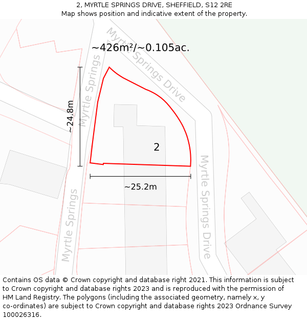 2, MYRTLE SPRINGS DRIVE, SHEFFIELD, S12 2RE: Plot and title map
