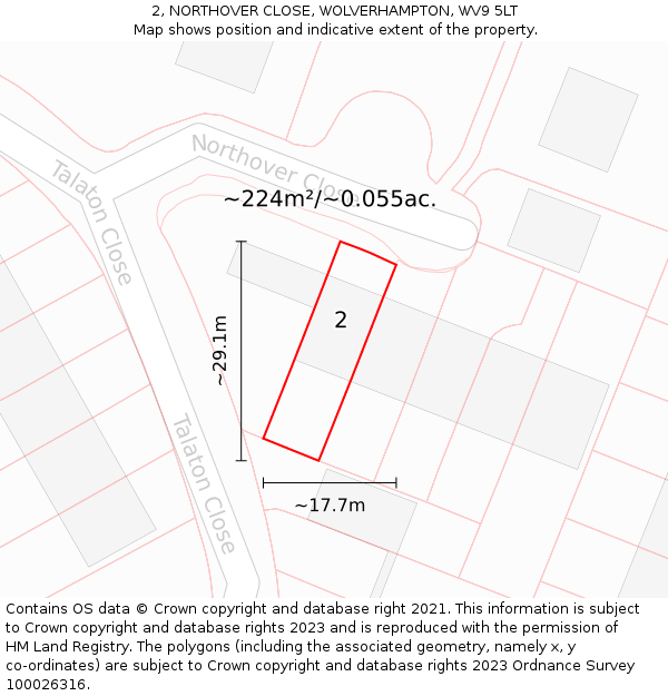 2, NORTHOVER CLOSE, WOLVERHAMPTON, WV9 5LT: Plot and title map