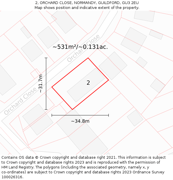 2, ORCHARD CLOSE, NORMANDY, GUILDFORD, GU3 2EU: Plot and title map
