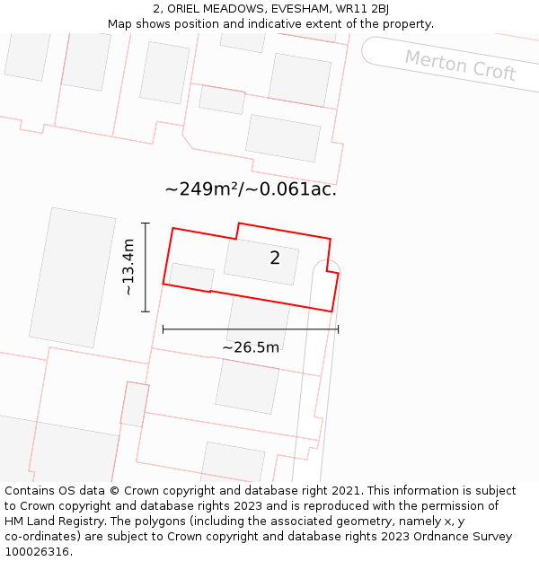 2, ORIEL MEADOWS, EVESHAM, WR11 2BJ: Plot and title map