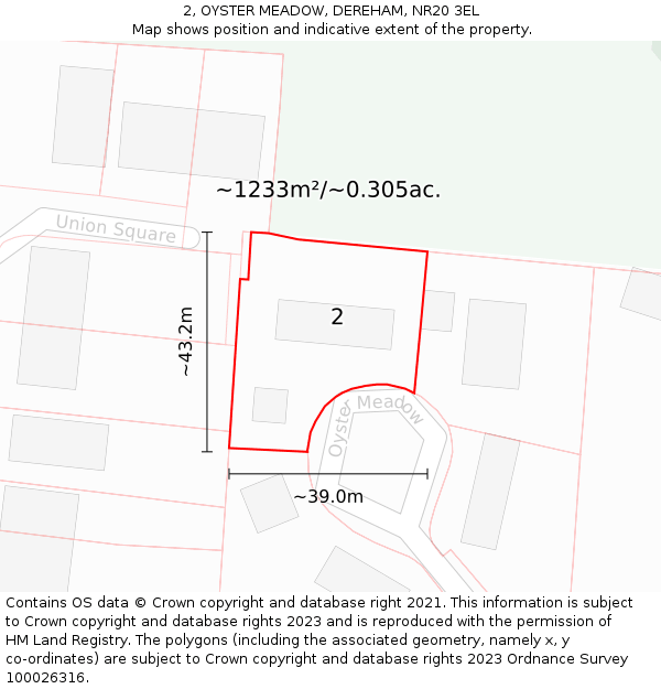 2, OYSTER MEADOW, DEREHAM, NR20 3EL: Plot and title map