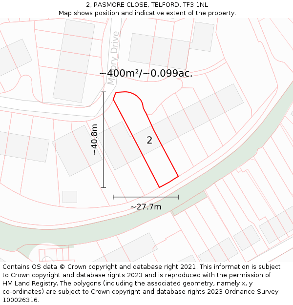 2, PASMORE CLOSE, TELFORD, TF3 1NL: Plot and title map