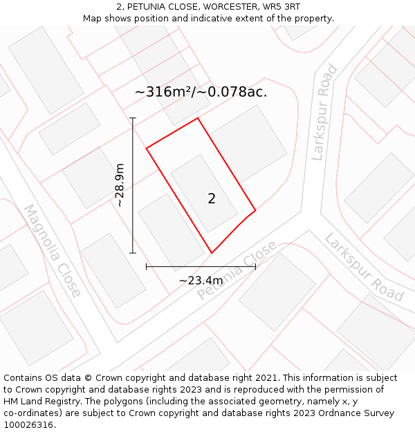 2, PETUNIA CLOSE, WORCESTER, WR5 3RT: Plot and title map