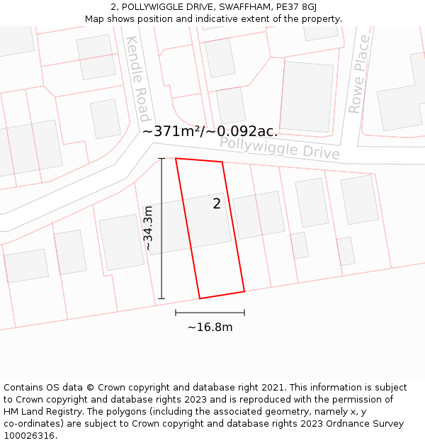 2, POLLYWIGGLE DRIVE, SWAFFHAM, PE37 8GJ: Plot and title map