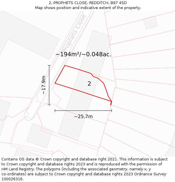 2, PROPHETS CLOSE, REDDITCH, B97 4SD: Plot and title map