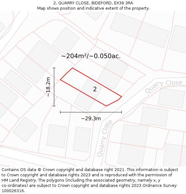 2, QUARRY CLOSE, BIDEFORD, EX39 3RA: Plot and title map