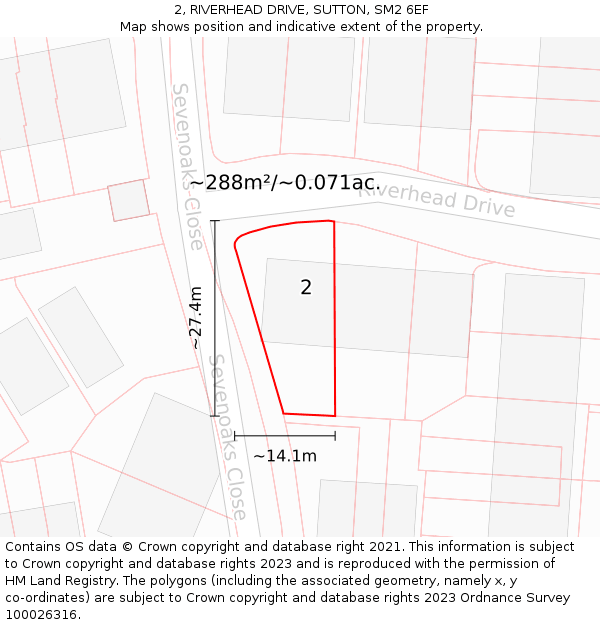 2, RIVERHEAD DRIVE, SUTTON, SM2 6EF: Plot and title map