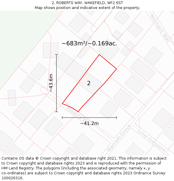2, ROBERTS WAY, WAKEFIELD, WF2 6ST: Plot and title map