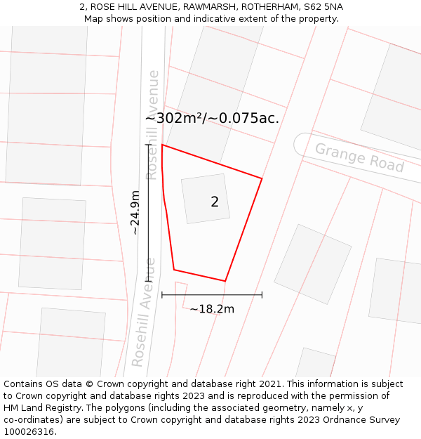 2, ROSE HILL AVENUE, RAWMARSH, ROTHERHAM, S62 5NA: Plot and title map