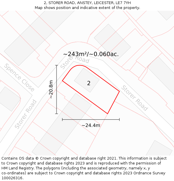 2, STORER ROAD, ANSTEY, LEICESTER, LE7 7YH: Plot and title map