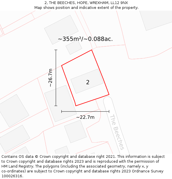 2, THE BEECHES, HOPE, WREXHAM, LL12 9NX: Plot and title map