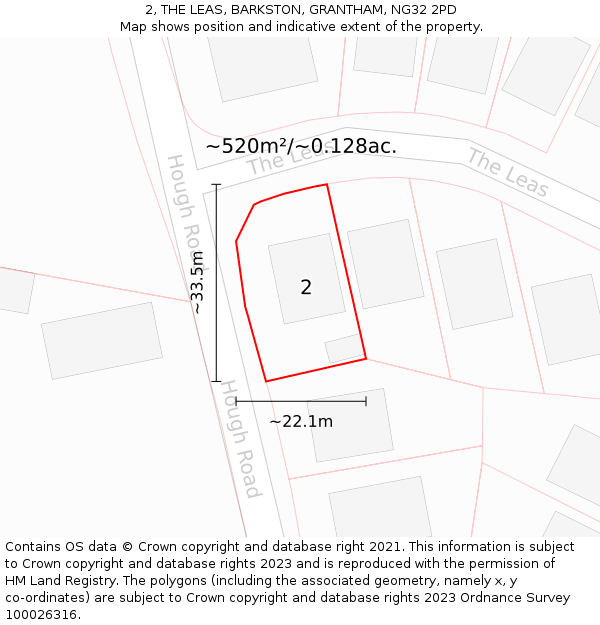 2, THE LEAS, BARKSTON, GRANTHAM, NG32 2PD: Plot and title map