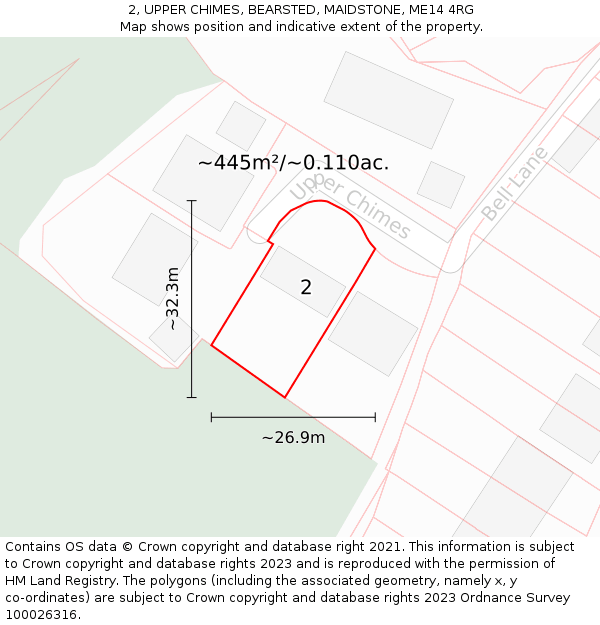 2, UPPER CHIMES, BEARSTED, MAIDSTONE, ME14 4RG: Plot and title map
