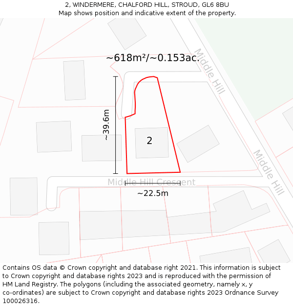 2, WINDERMERE, CHALFORD HILL, STROUD, GL6 8BU: Plot and title map