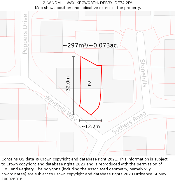 2, WINDMILL WAY, KEGWORTH, DERBY, DE74 2FA: Plot and title map