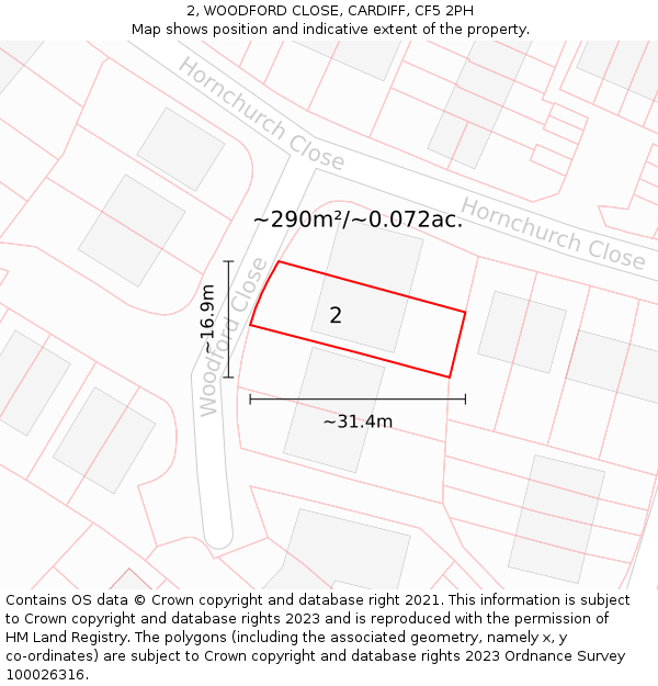 2, WOODFORD CLOSE, CARDIFF, CF5 2PH: Plot and title map