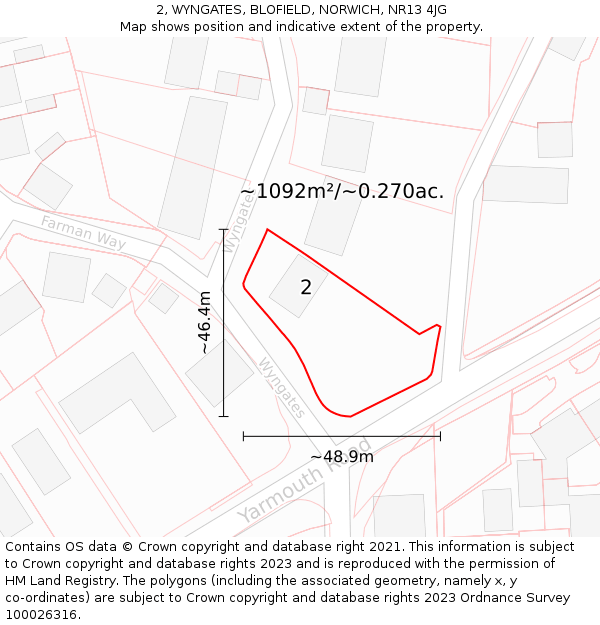 2, WYNGATES, BLOFIELD, NORWICH, NR13 4JG: Plot and title map