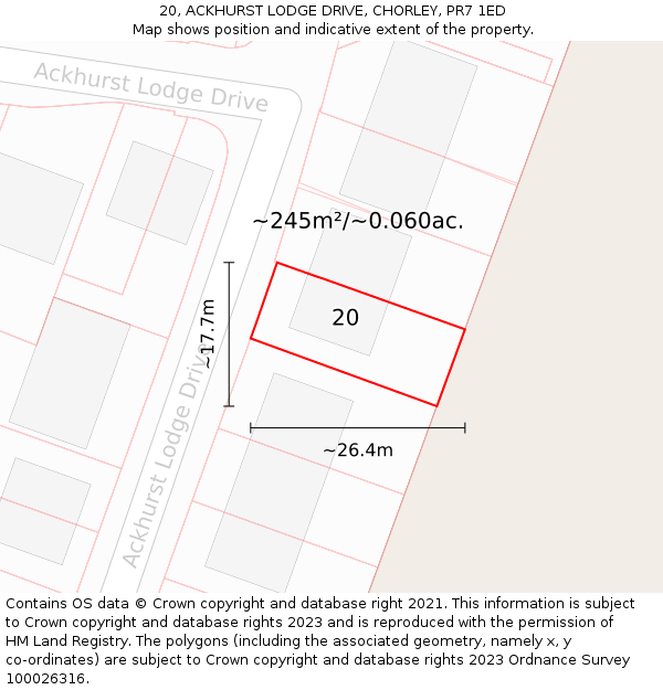 20, ACKHURST LODGE DRIVE, CHORLEY, PR7 1ED: Plot and title map