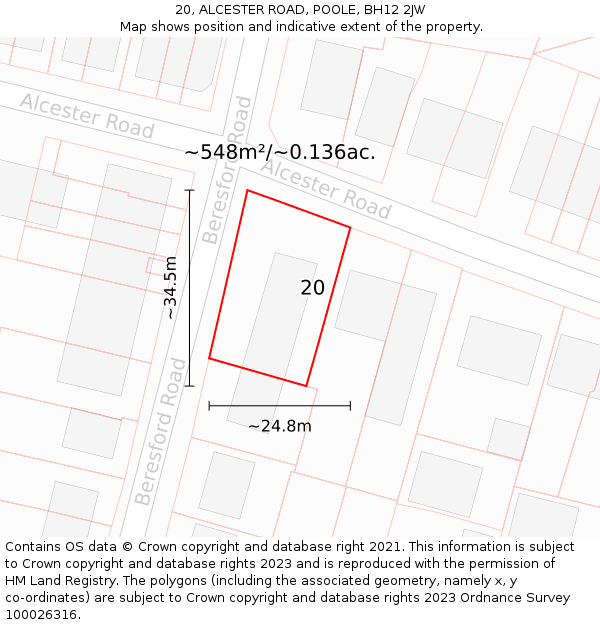 20, ALCESTER ROAD, POOLE, BH12 2JW: Plot and title map